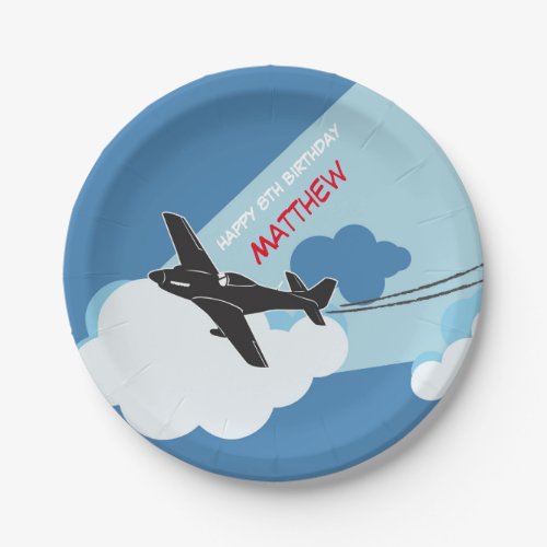 Airplane Blue Sky Clouds Birthday Paper Plates