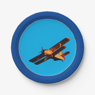 Airplane & Blue Sky - vintage plane /Aviation Pape Paper Plates