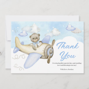 Airplane Blue Teddy Bear Baby Shower Thank You Card