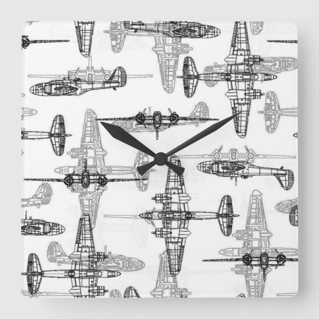 Airplane Blueprint 1 Wall Clock (Front)