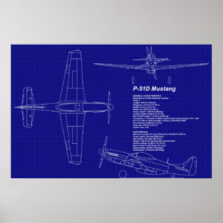 Airplane Blueprints | P-51 Mustang Poster