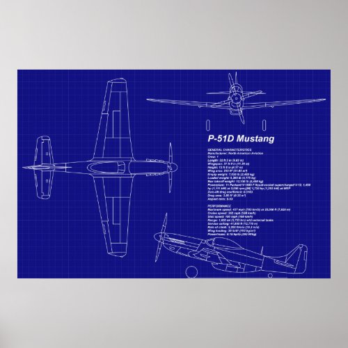 Airplane Blueprints  P_51 Mustang Poster