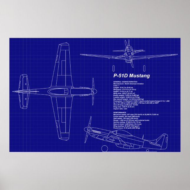 Airplane Blueprints | P-51 Mustang Poster (Front)