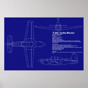 Airplane Blueprints T-34 C Mentor Poster