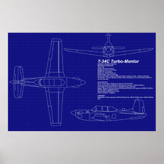 Airplane Blueprints | T-34 C Mentor Poster