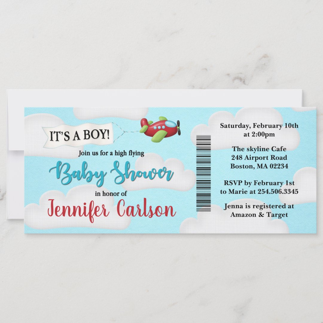 Airplane Boarding Pass Baby Shower Invitation Zazzle
