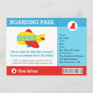 Airplane Boarding Pass Birthday Party Invitation