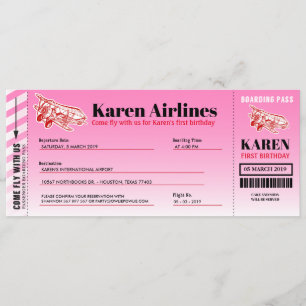 Airplane Boarding Pass Birthday Party Invitation