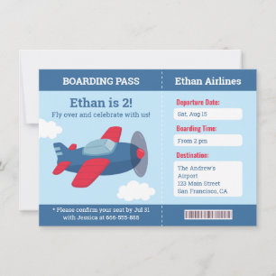 Airplane Boarding Pass Boys Birthday Party Invitat Invitation