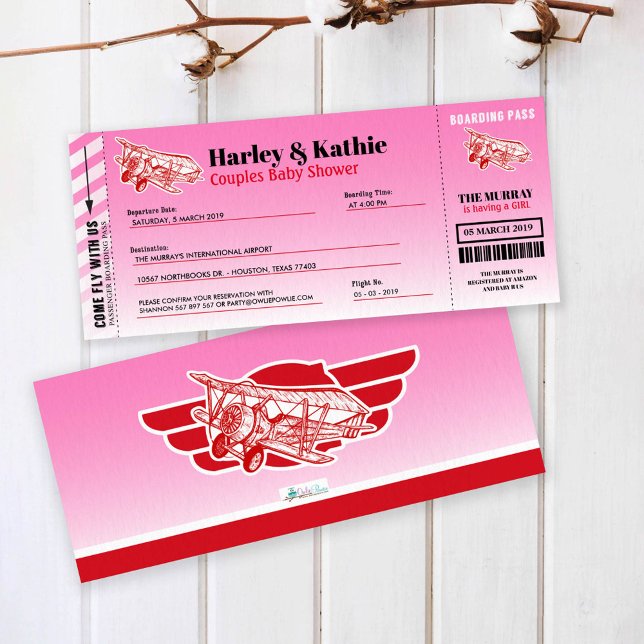 Airplane Boarding Pass Couples Shower Invitation (Creator Uploaded)