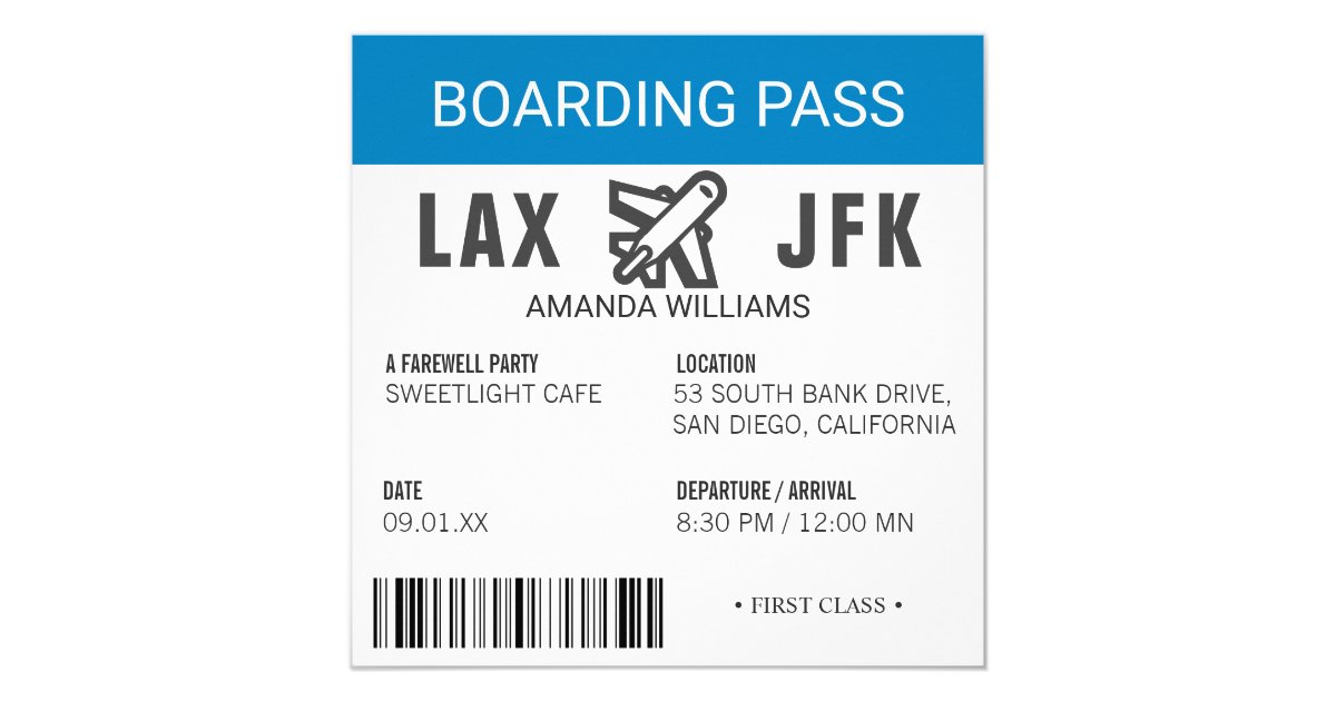 Airplane Boarding Pass Farewell Party Invitation Zazzle Com