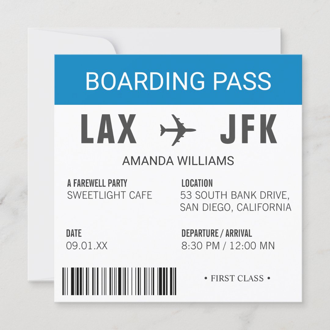 Airplane Boarding Pass Farewell Party Invitation | Zazzle