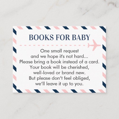 Airplane Books for Baby Request Pink Navy Boy Girl Enclosure Card