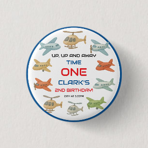 Airplane Boy 1st Birthday Fun Sky Theme Party Button