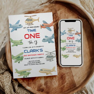 Airplane Boy 1st Birthday   Fun Sky Theme Party Invitation