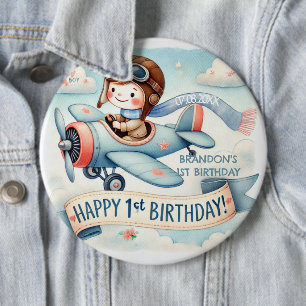 Airplane Boy 1st Birthday Party  Button