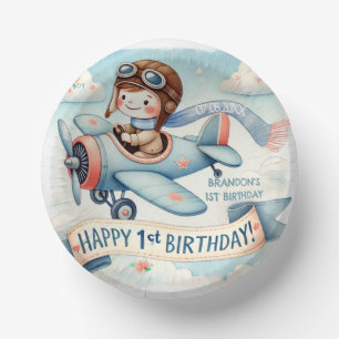 Airplane Boy 1st Birthday Party Paper Bowls