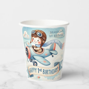 Airplane Boy 1st Birthday Party Paper Cups
