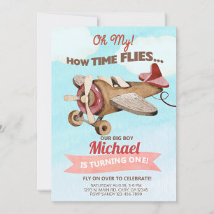 Airplane boy 1st first birthday invitation. invitation