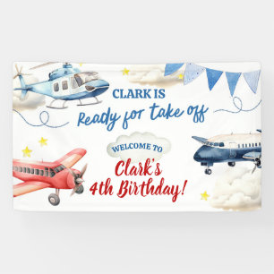 Airplane Boy 4th Birthday Large Banner