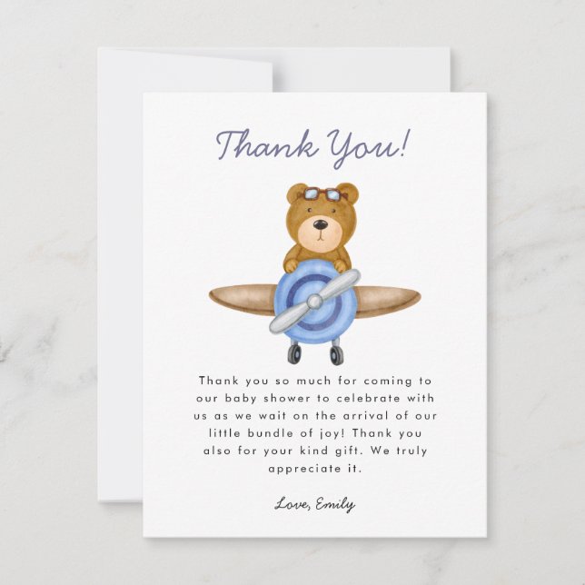  Airplane Boy Baby Shower Thank You Card (Front)