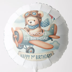Airplane Boy Bear 1st Birthday Party  Balloon
