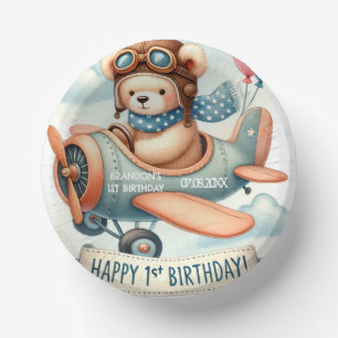 Airplane Boy Bear 1st Birthday Party Paper Bowls