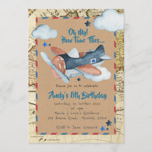 Airplane Boy Birthday Vintage Invitation