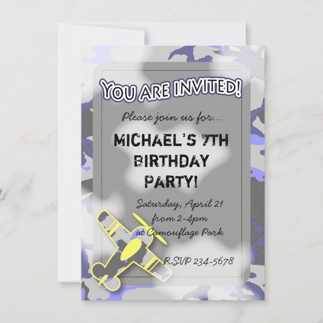 Airplane Camouflage Birthday Invitation (Front)