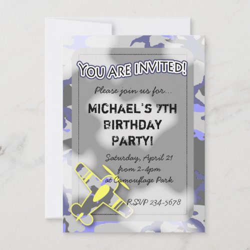 Airplane Camouflage Birthday Invitation