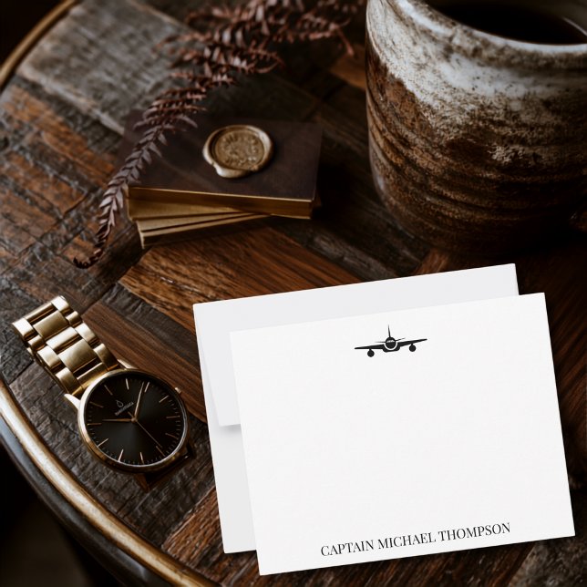 Airplane Captain Pilot Aviator Modern Black Custom Note Card (Creator Uploaded)
