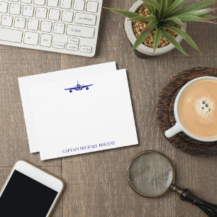 Airplane Captain Pilot Aviator Modern Blue Custom  Note Card