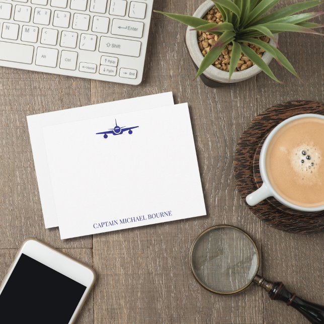 Airplane Captain Pilot Aviator Modern Blue Custom  Note Card (Creator Uploaded)