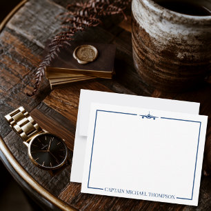 Airplane Captain Pilot Aviator Modern Blue Custom Note Card