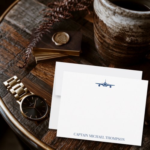Airplane Captain Pilot Aviator Modern Blue Custom  Note Card
