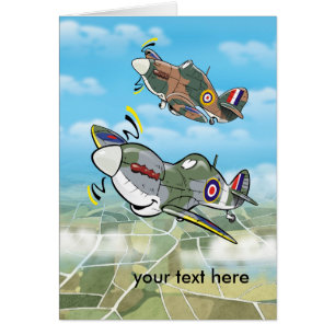 airplane caricature ww2 fighters greeting card