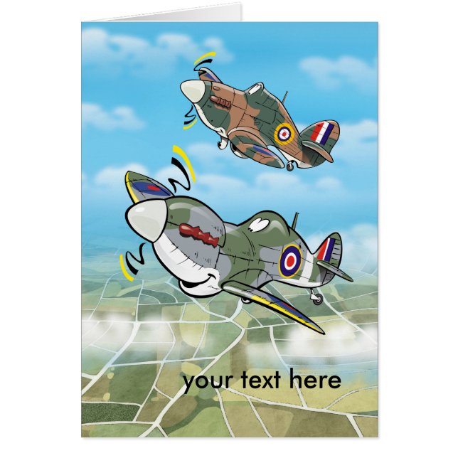airplane caricature ww2 fighters greeting card (Front)
