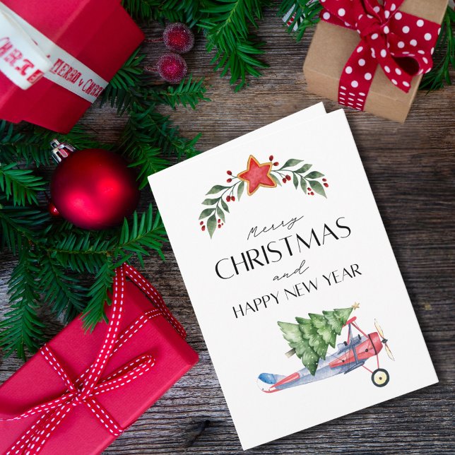 Airplane carries Christmas Tree Family Photo Funny Card (Creator Uploaded)