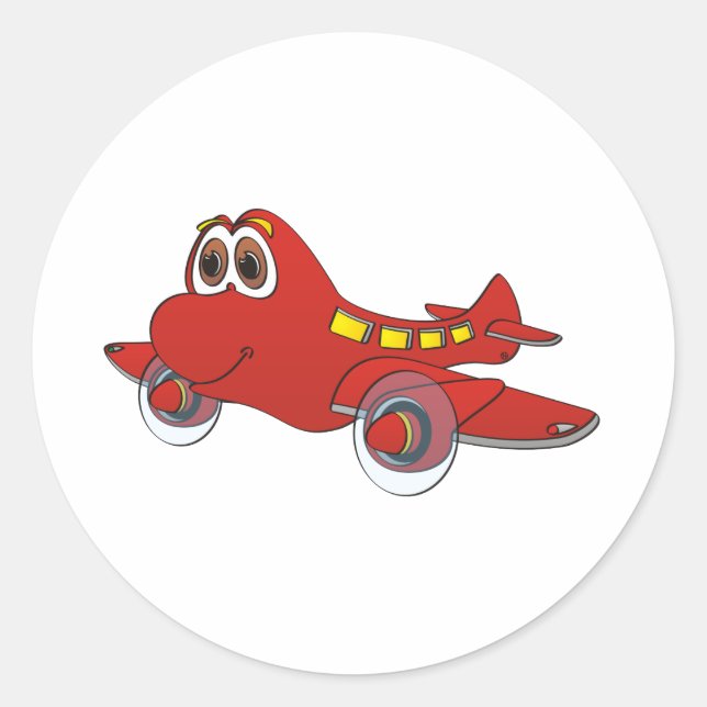 Airplane Cartoon Classic Round Sticker (Front)