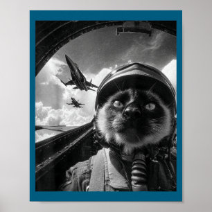 Airplane Cat Jet Pilot Selfie Siamese Fighter Fun Poster
