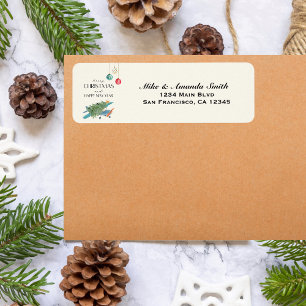 Airplane & Christmas Holiday Tree Funny Watercolor Label