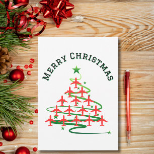 Airplane Christmas Tree and Photo Simple Aviation Holiday Card