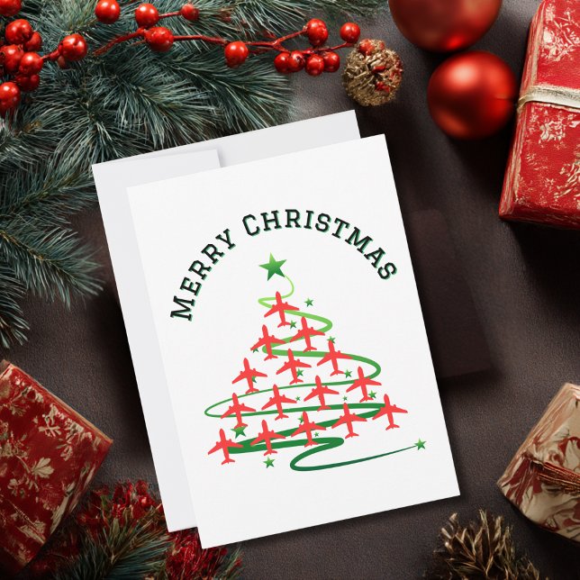 Airplane Christmas Tree and Photo Simple Aviation Holiday Card (Creator Uploaded)