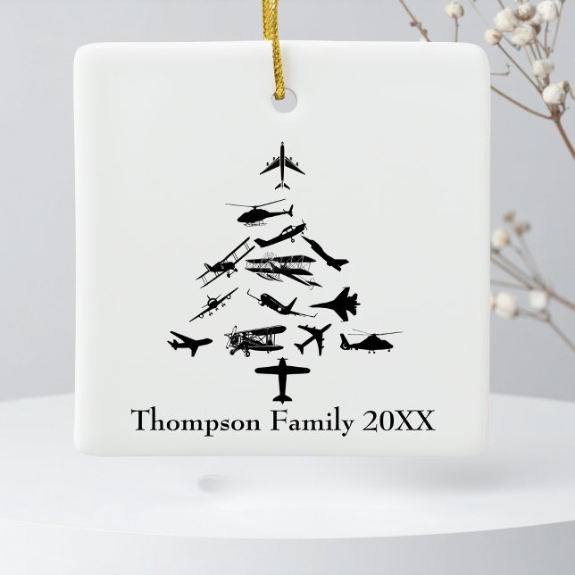 Airplane Christmas Tree Cool Aviation Pilot Custom Ceramic Ornament (Creator Uploaded)