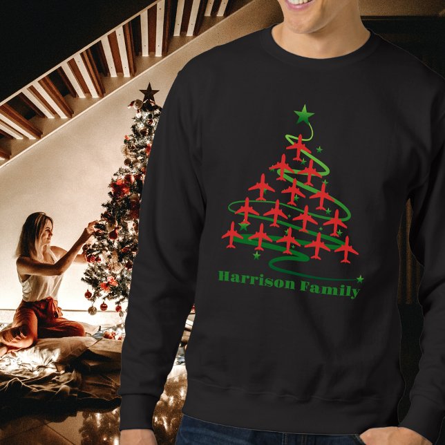  Airplane Christmas Tree & Family Name, Minimalist Sweatshirt (Creator Uploaded)