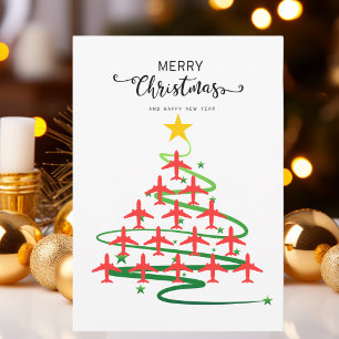 Airplane Christmas Tree Family Photo Cute Custom Holiday Card