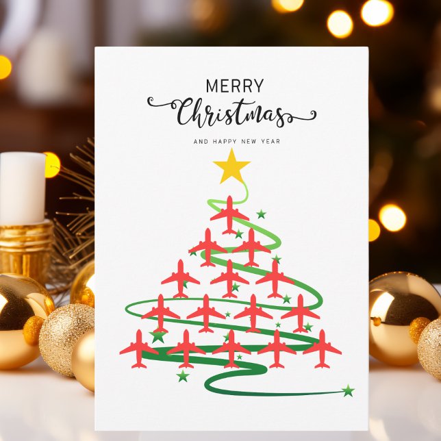 Airplane Christmas Tree Family Photo Cute Custom  Holiday Card (Creator Uploaded)