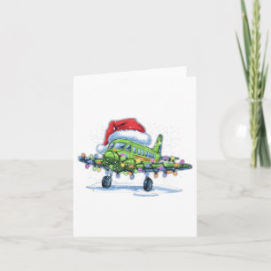 Airplane Christmas Tree Lights Merry Christmas Xma Card