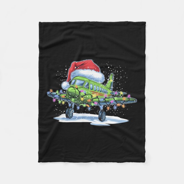 Airplane Christmas Tree Lights Merry Christmas Xma Fleece Blanket (Front)