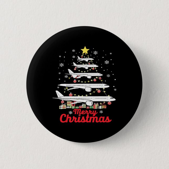 Airplane Christmas Tree Merry Christmas Most Likel Button (Front)